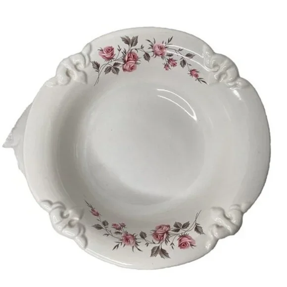 Royal Haeger White #3055 Serving Bowl With Pink Roses 10" Vintage Christmas Gift - Picture 2 of 6